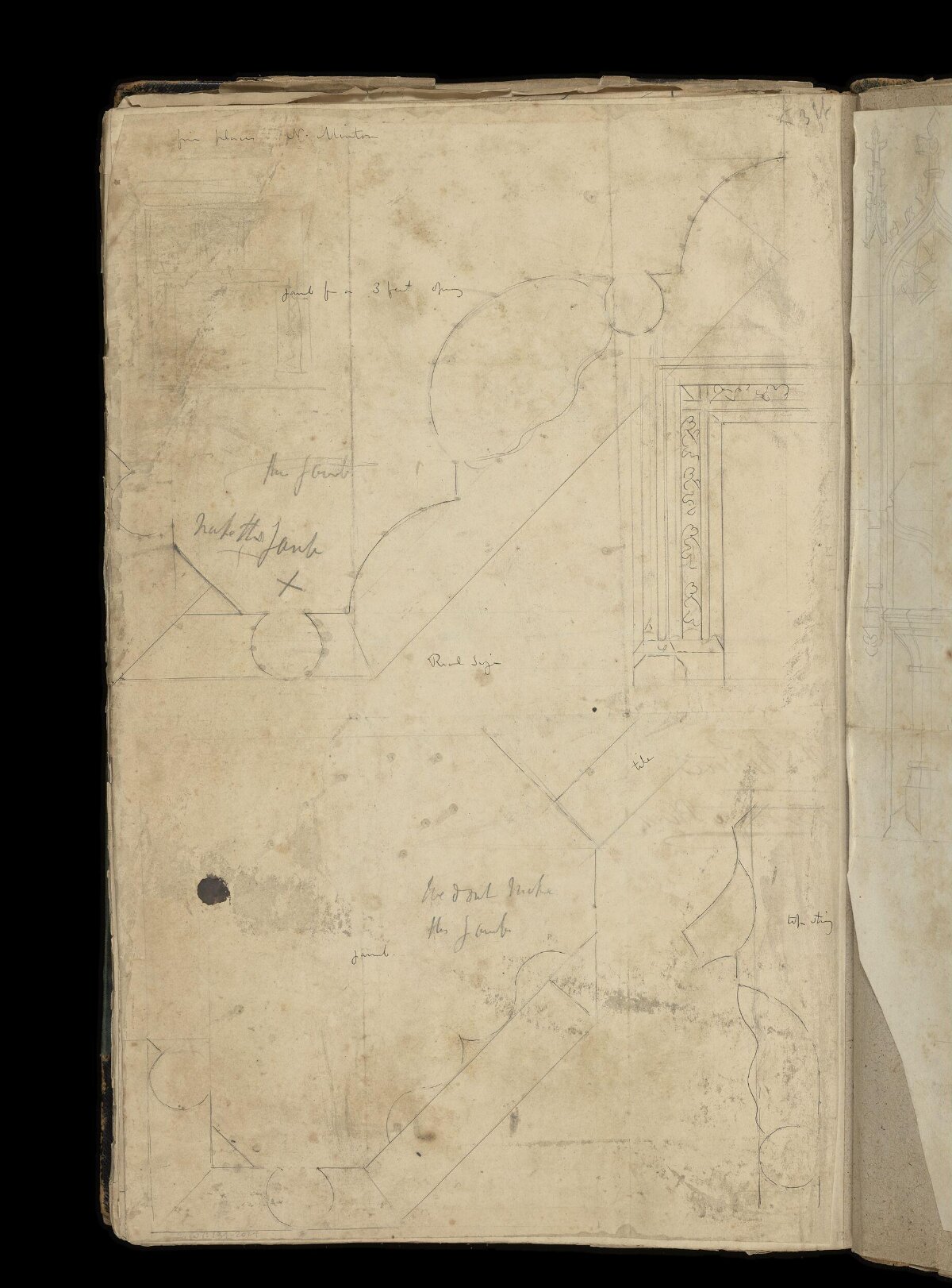 Architectural Sketches on Old Album Page