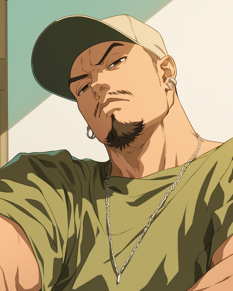 Anime Styled Man in Backwards Cap