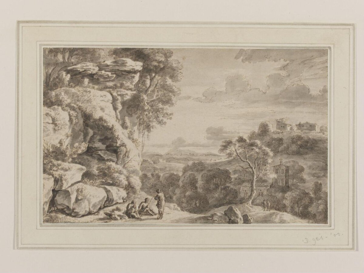 Pastoral Rocky Landscape Drawing