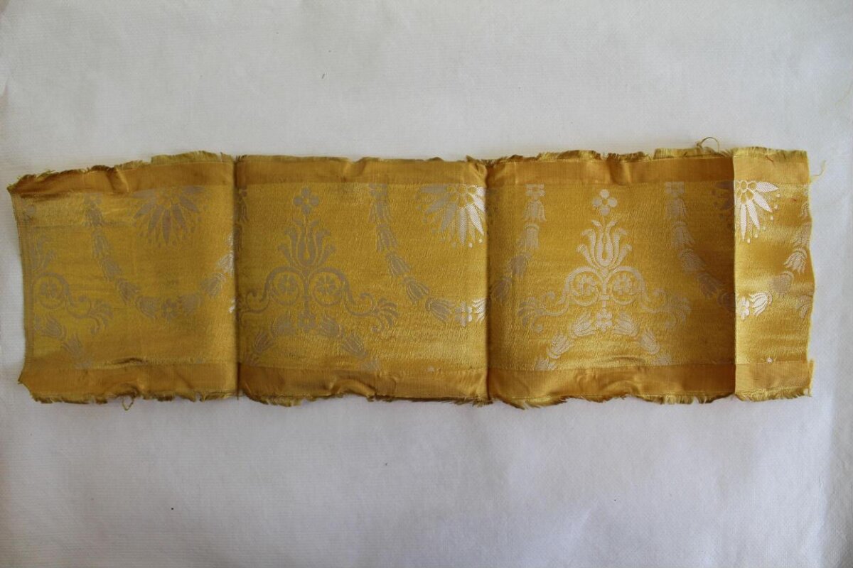 Antique Yellow Patterned Silk Fabric Fragment