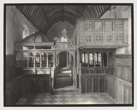 Old Church Interior with Wooden Carvings