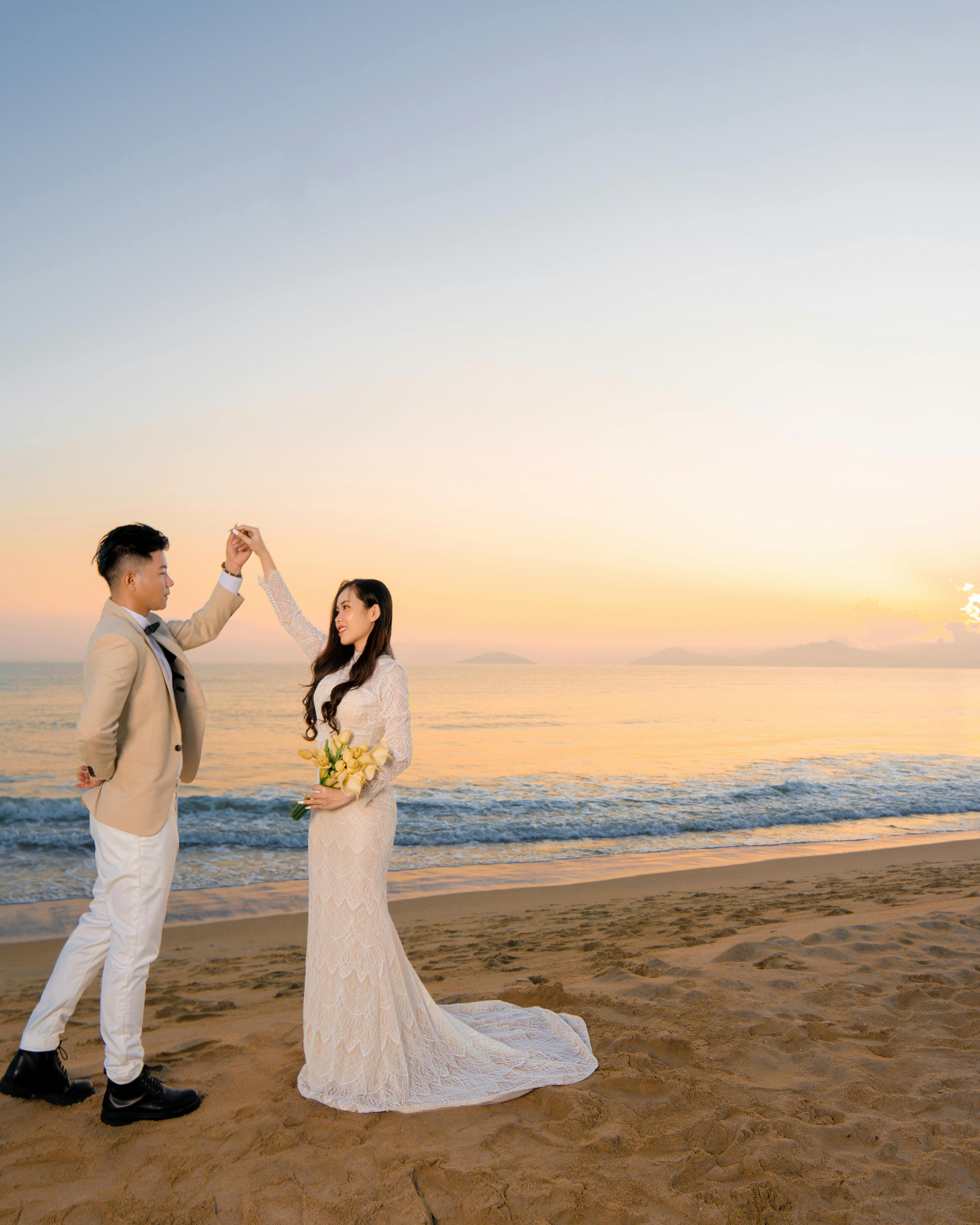 Beach Wedding Couple at Sunset
