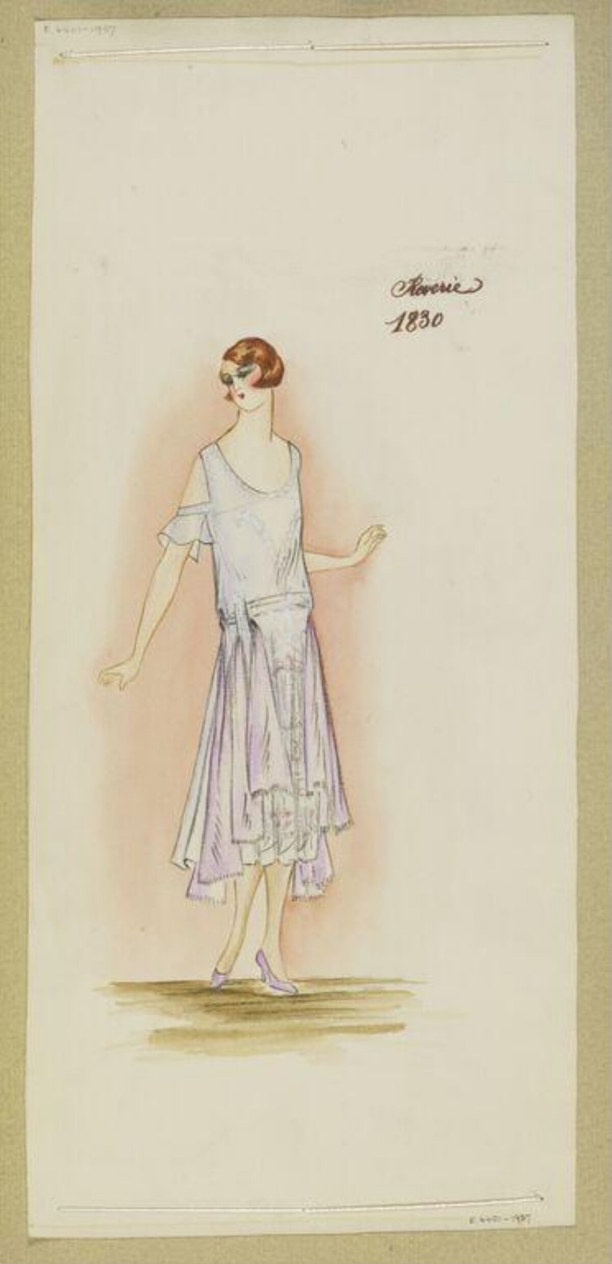 Vintage Lavender Dress Fashion Sketch