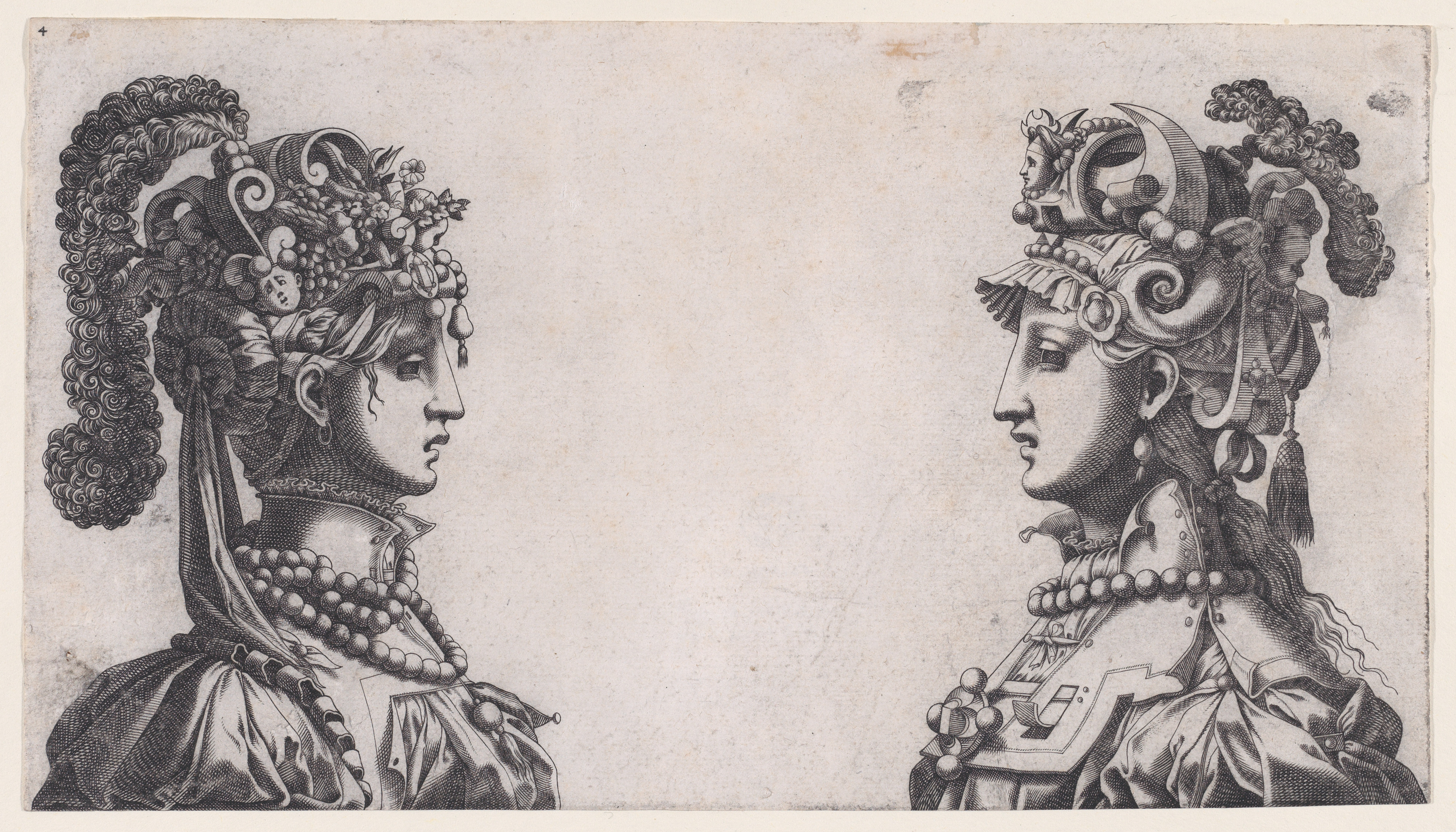 Two Renaissance Women Profile Engravings