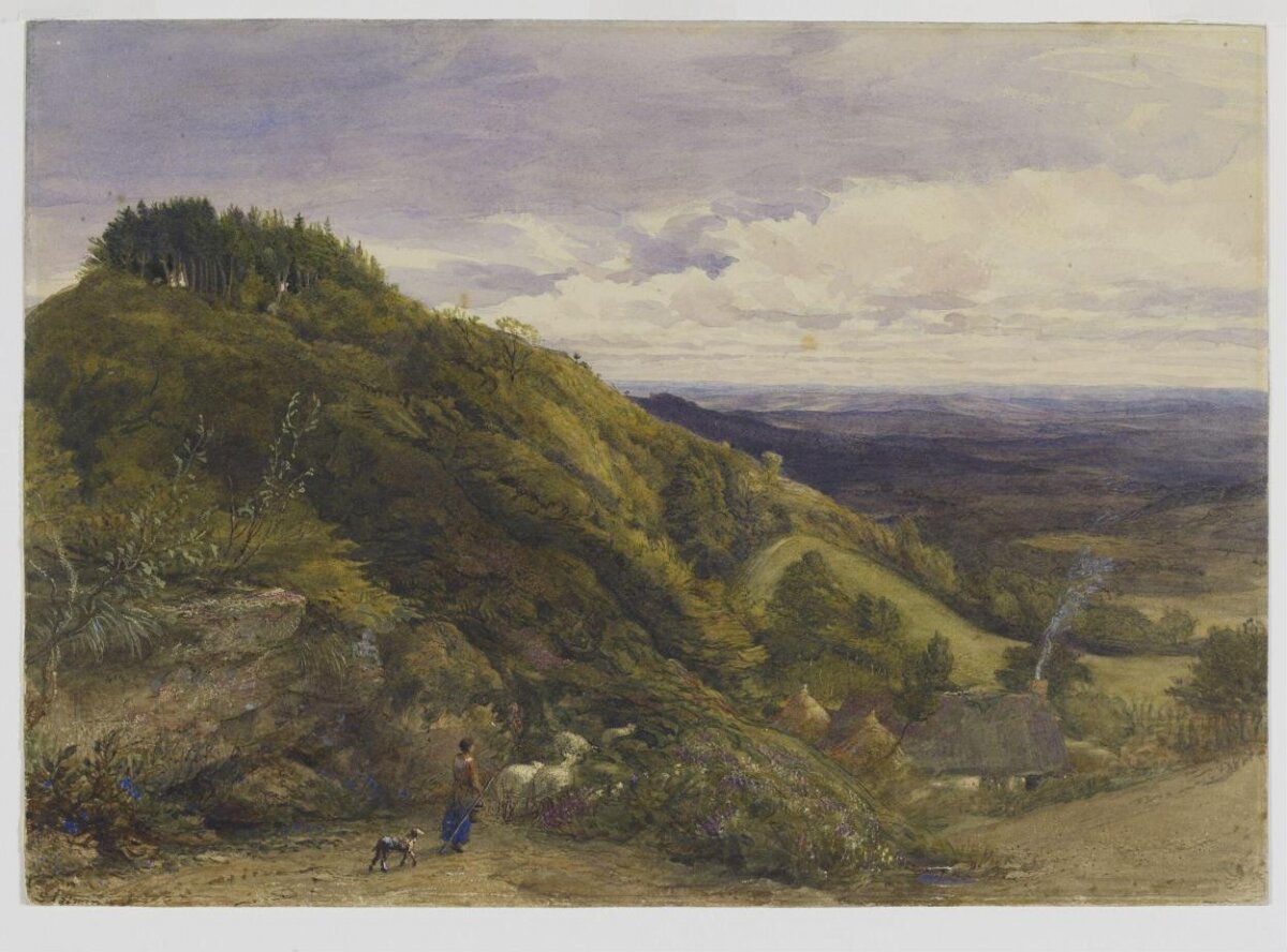 Hillside Pastoral Landscape with Shepherd