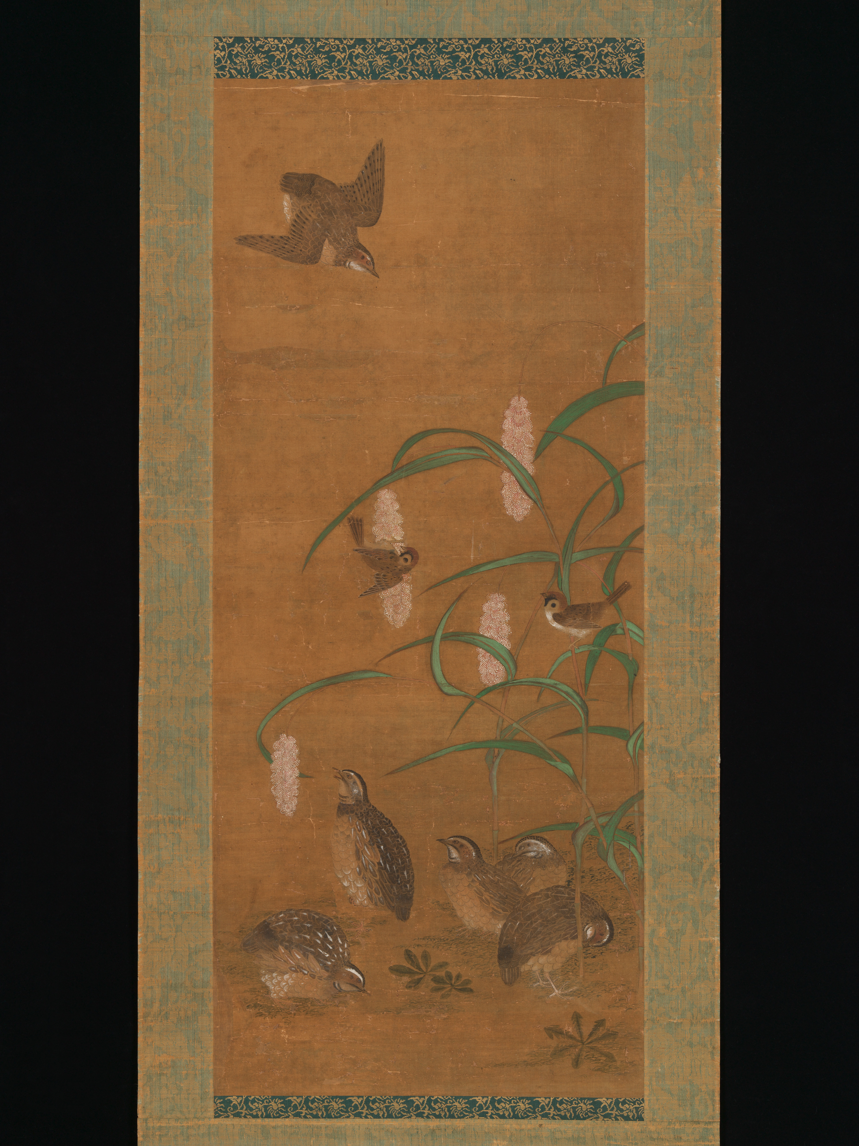 Ancient Painting of Quails and Reeds