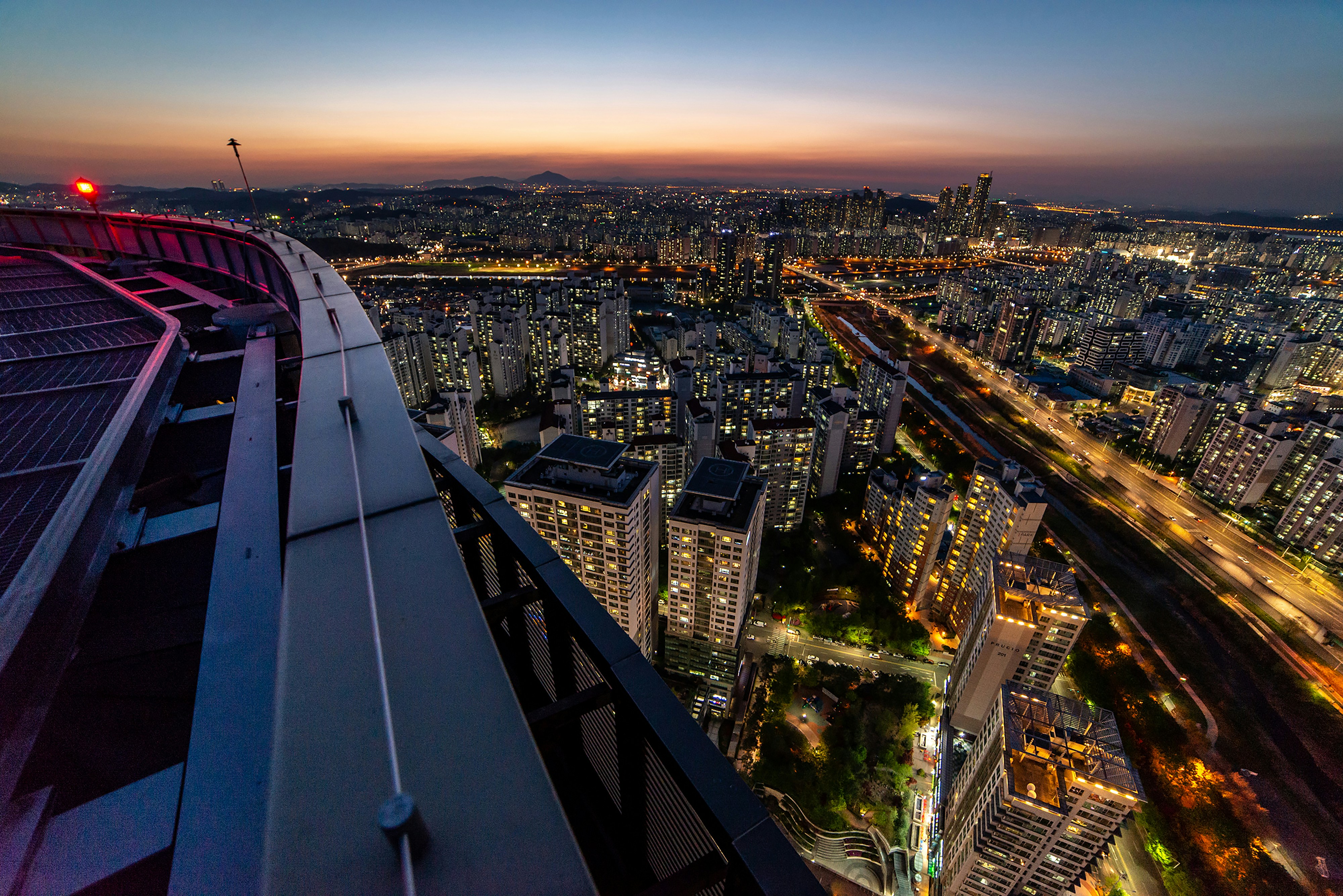 Dusk City View From Rooftop