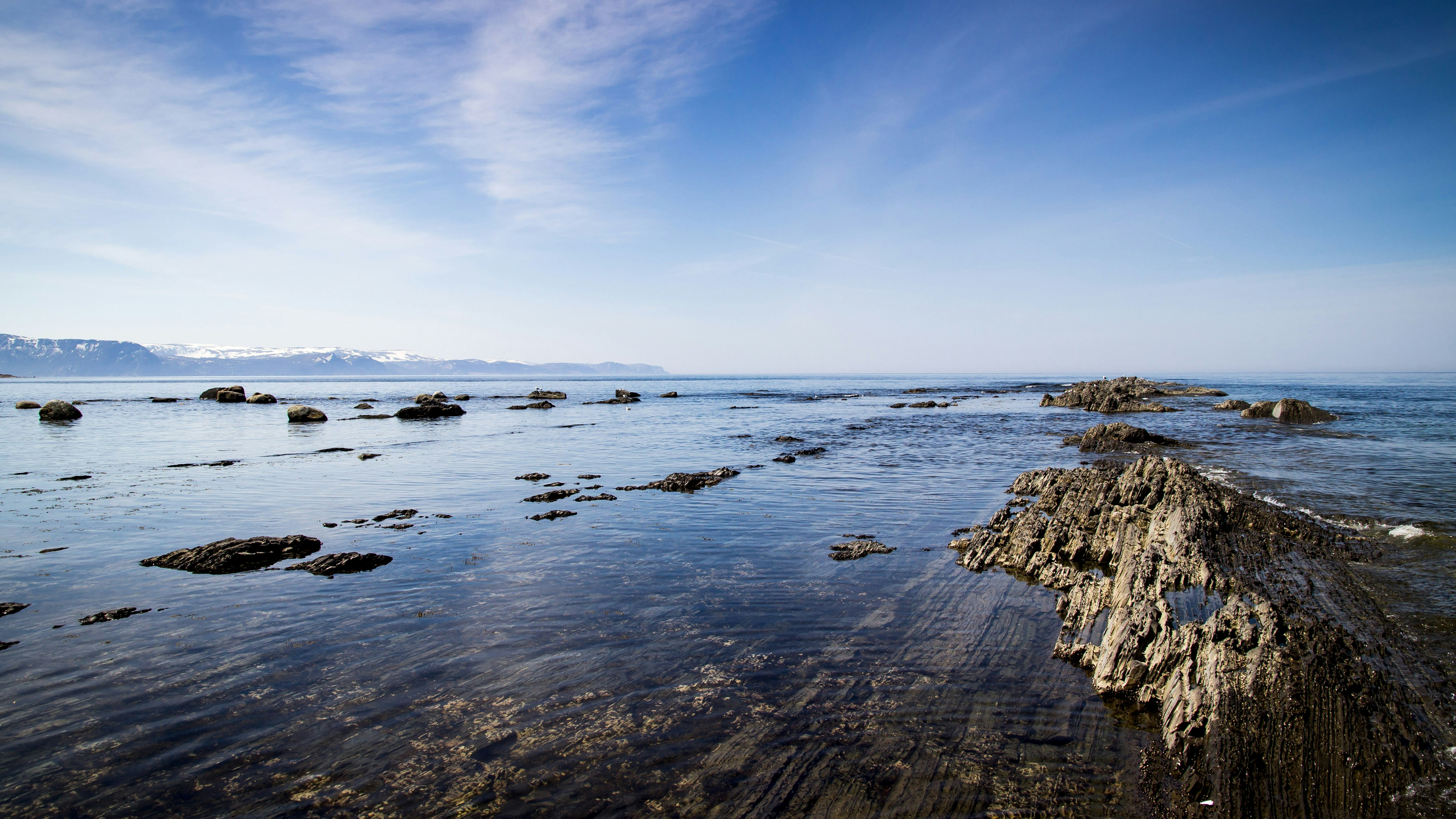 Rocky Coastal Seascape Under Blue Sky