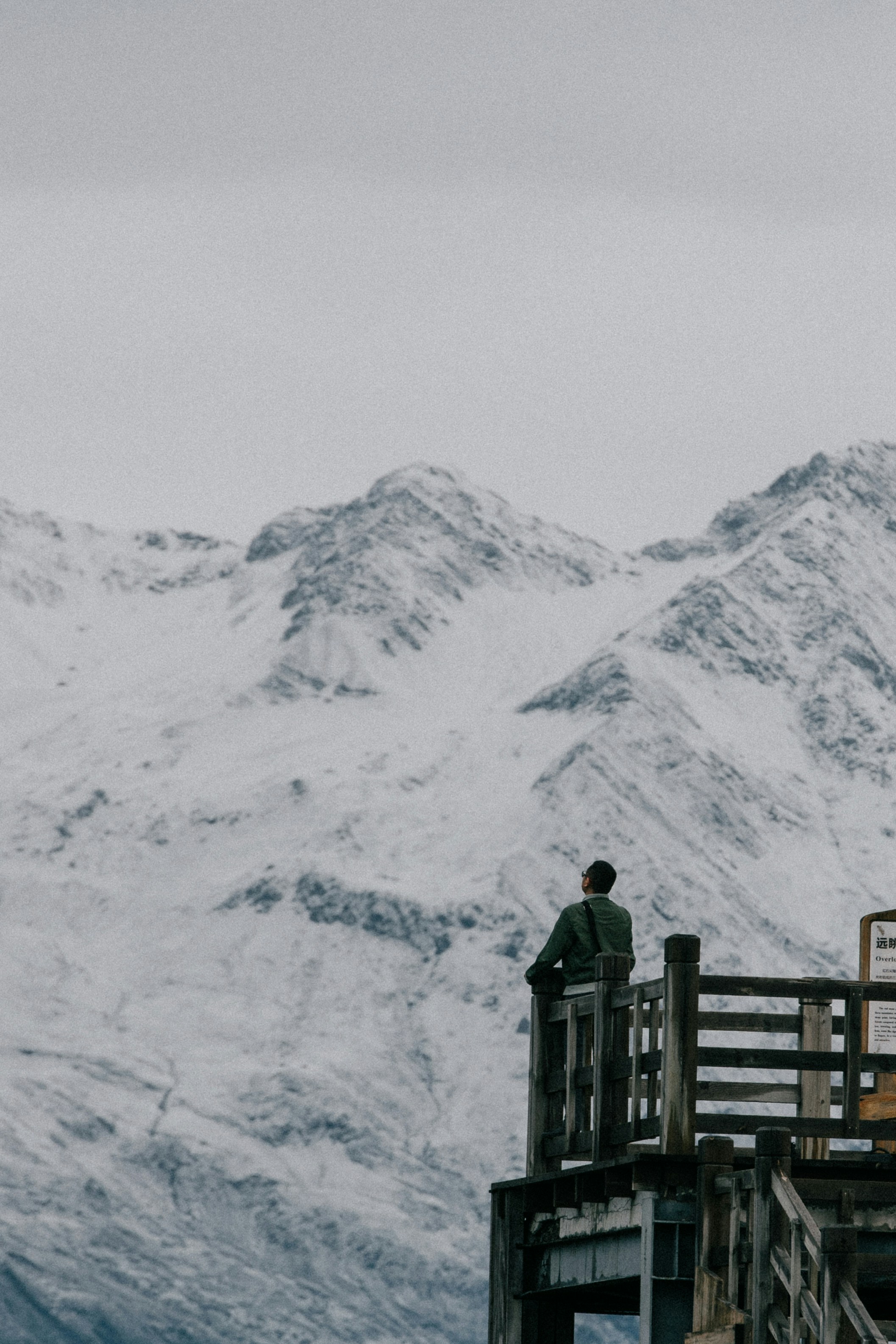 Man Gazing At Snow Mountains