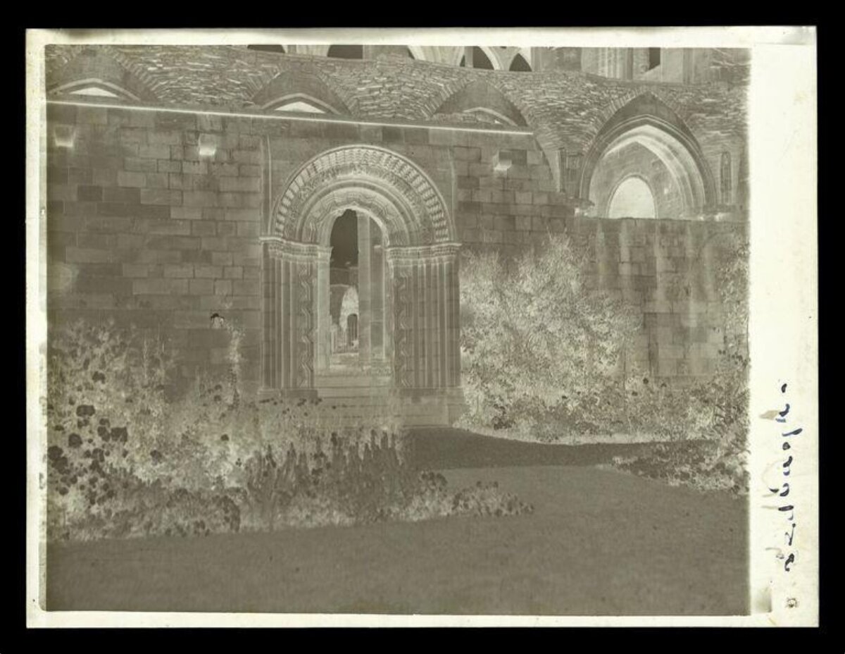 Vintage Negative of Ruined Abbey Doorway