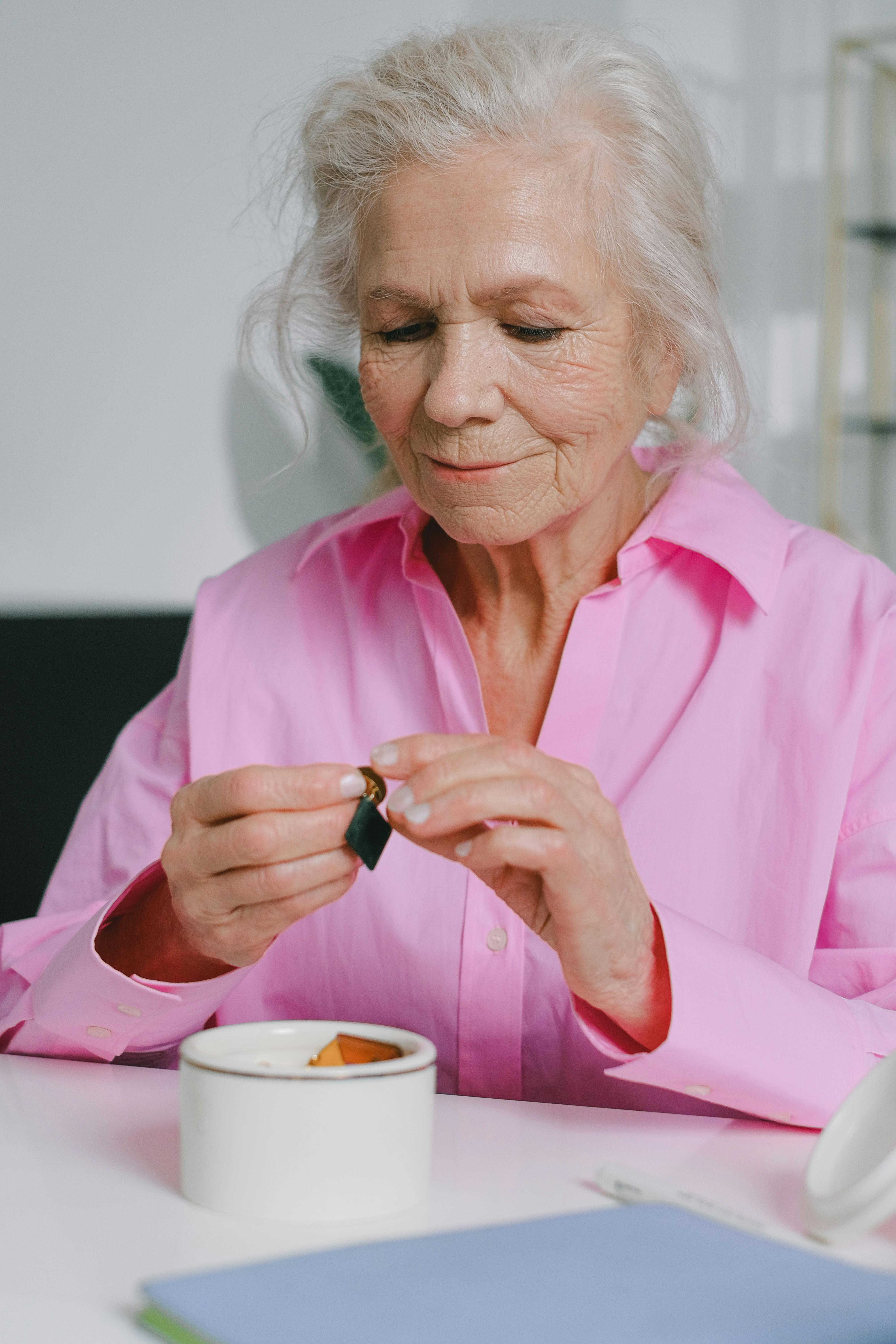 Elderly Woman Doing Handicraft