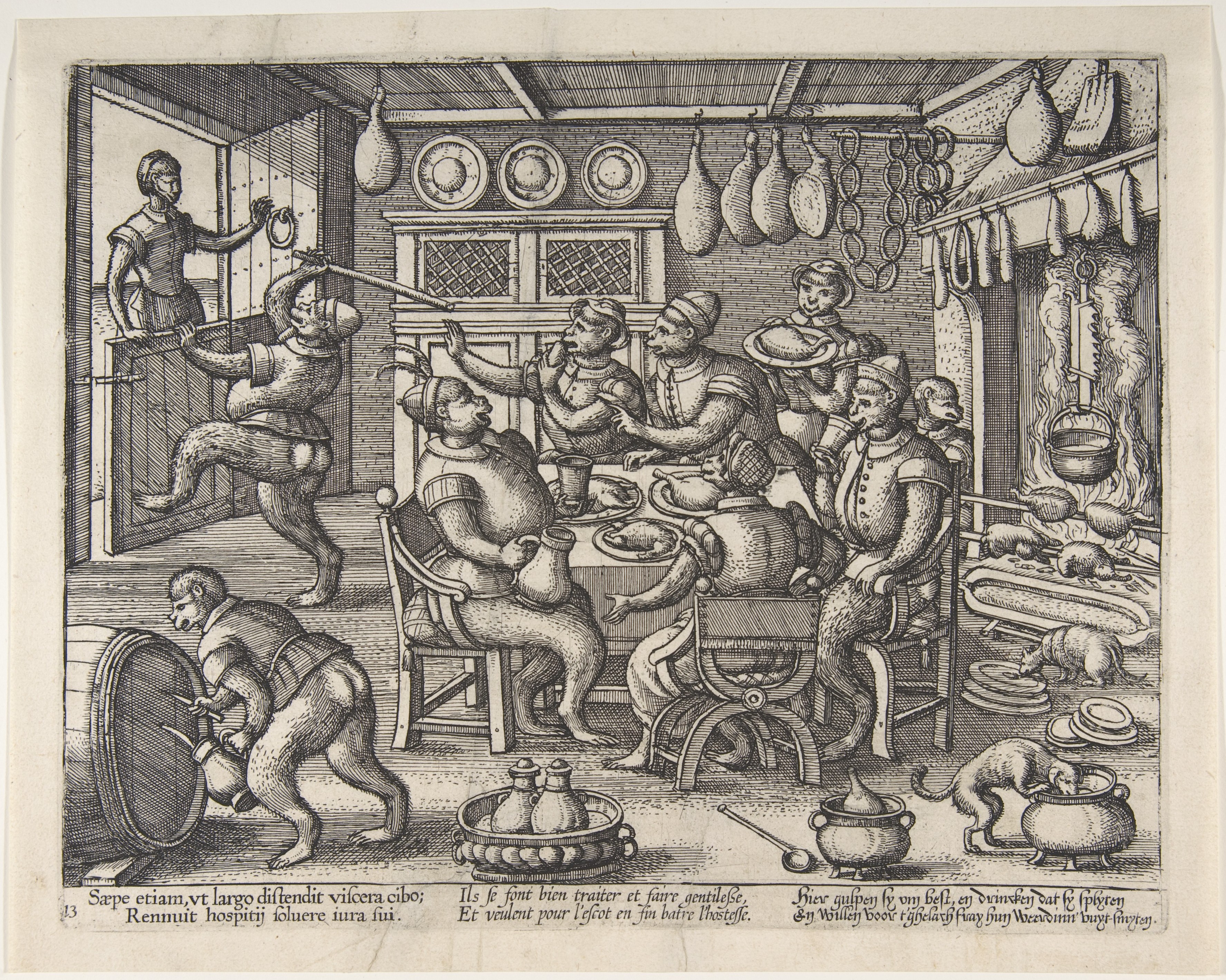 Antique Ape Feast Engraving