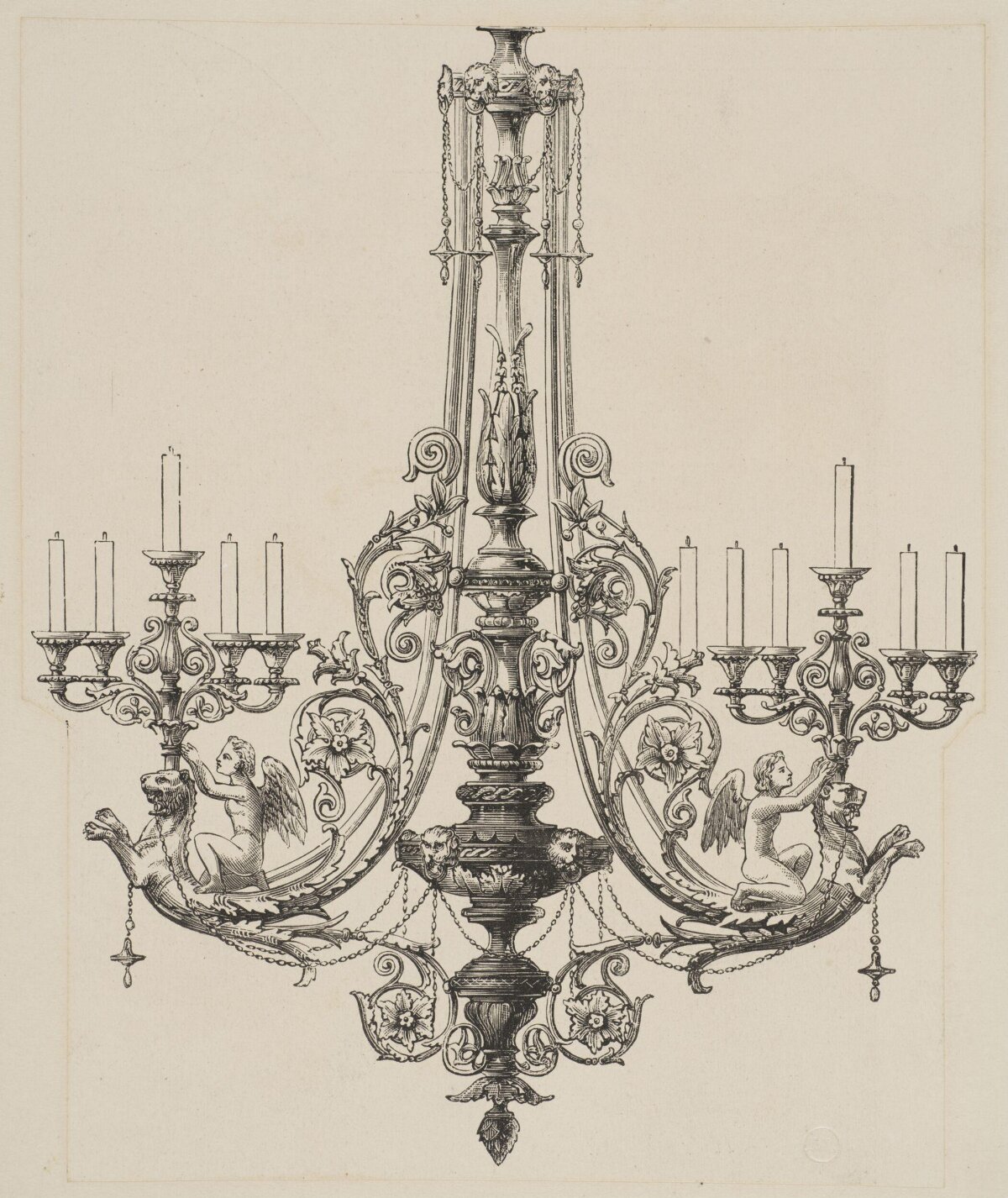 Ornate Candle Chandelier Engraving