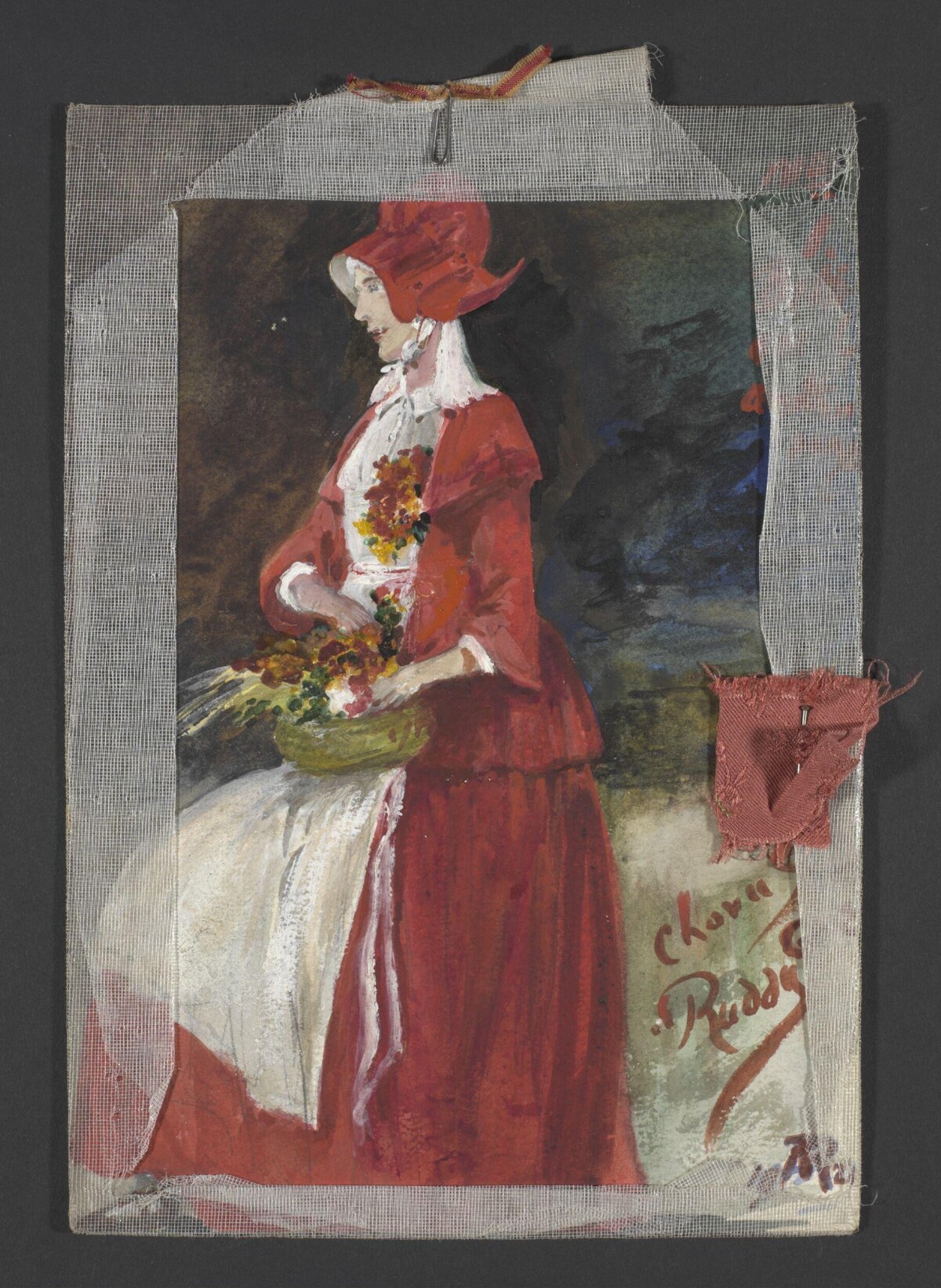 Portrait of Lady in Red with Flower Basket