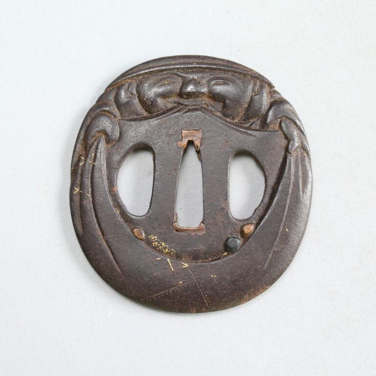 Carved Iron Japanese Sword Tsuba