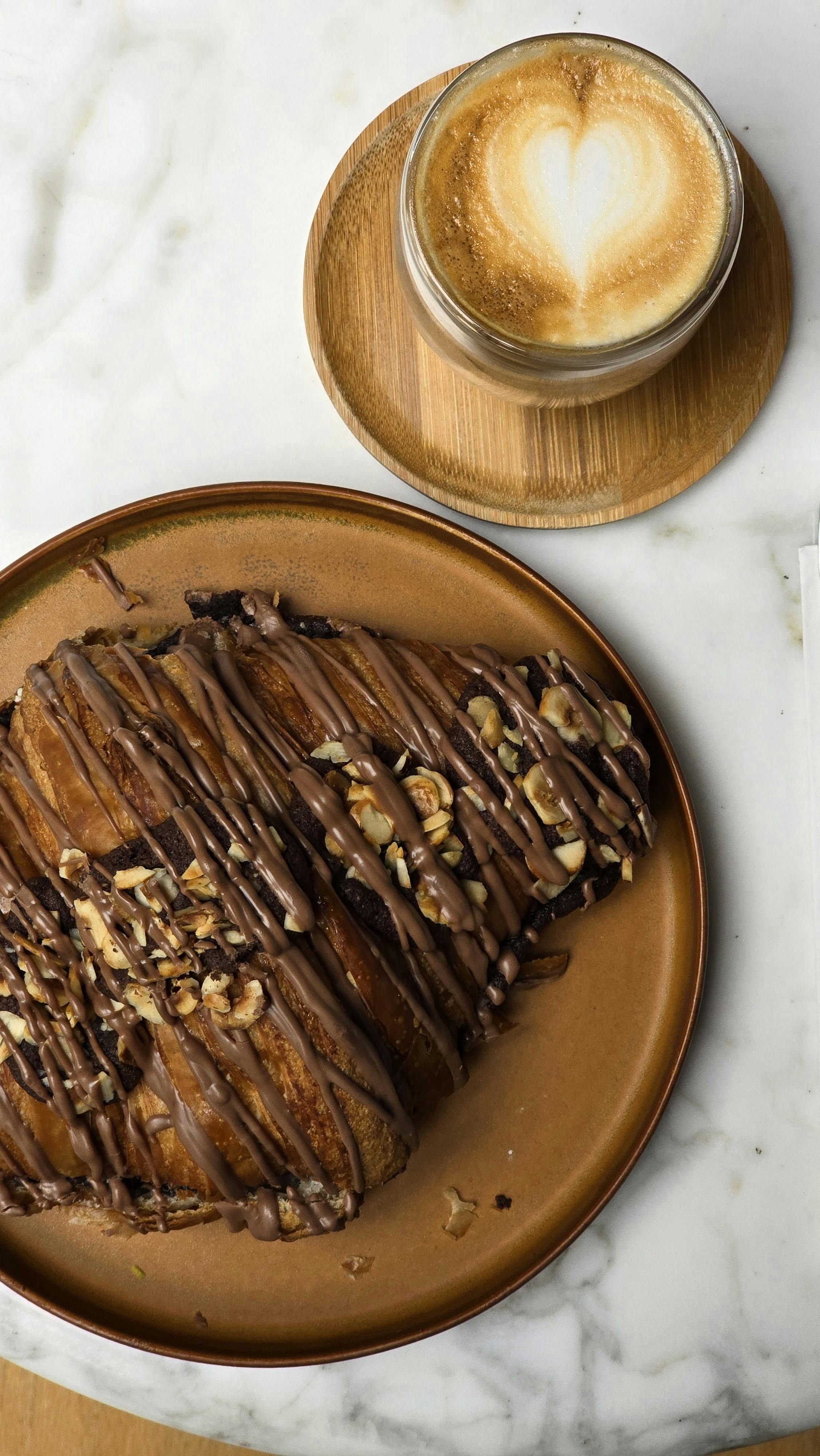 Chocolate Croissant and Heart Latte