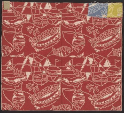 Red Geometric Fish Boat Textile Pattern