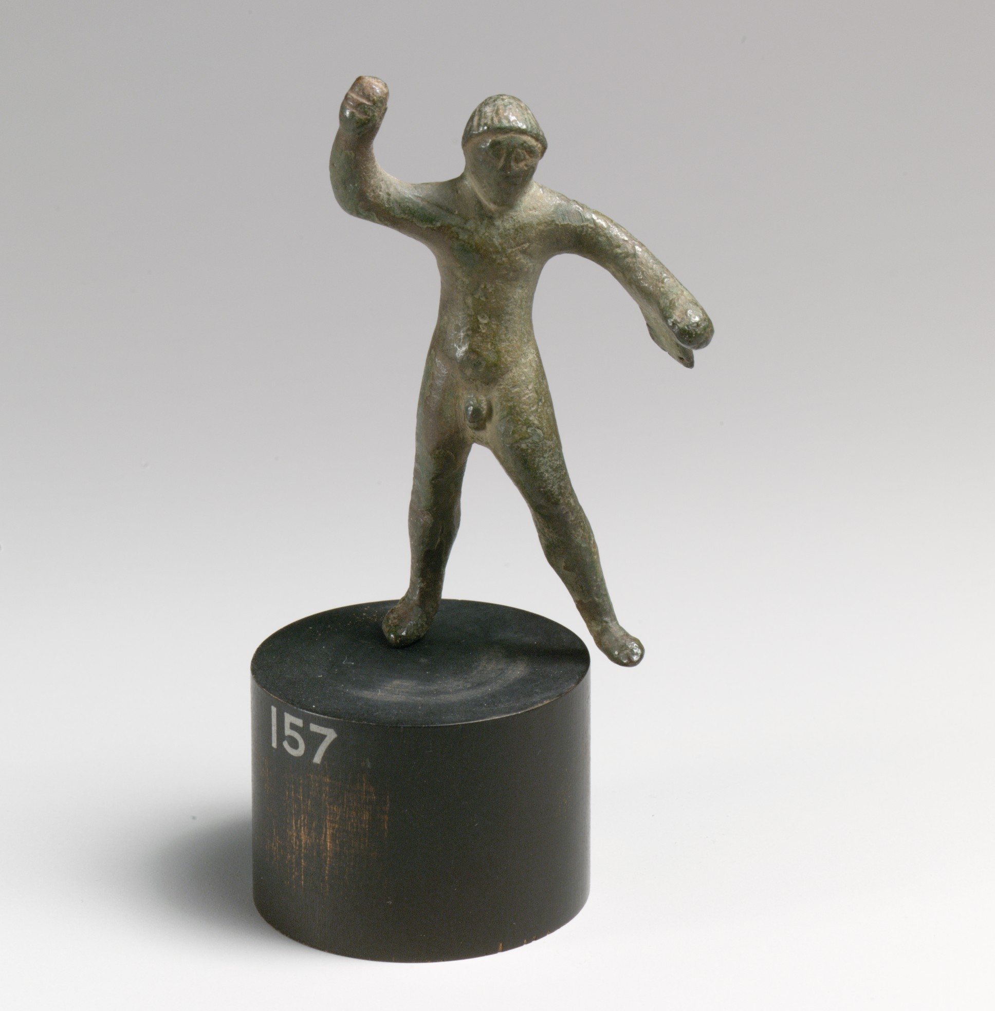 Ancient Bronze Male Figurine on Stand