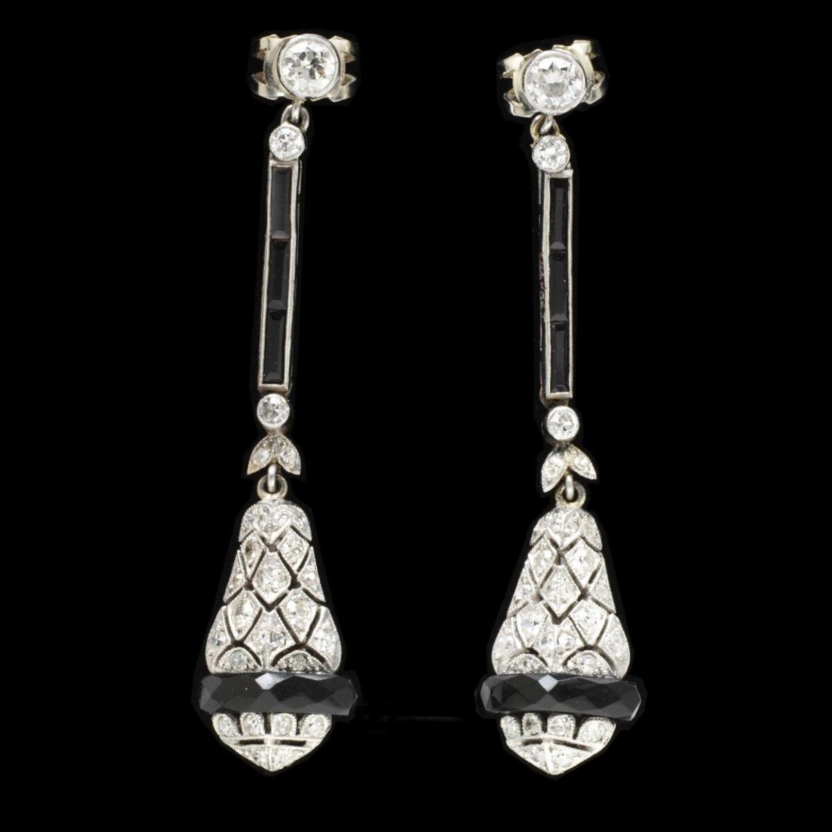 Art Deco Diamond Onyx Drop Earrings