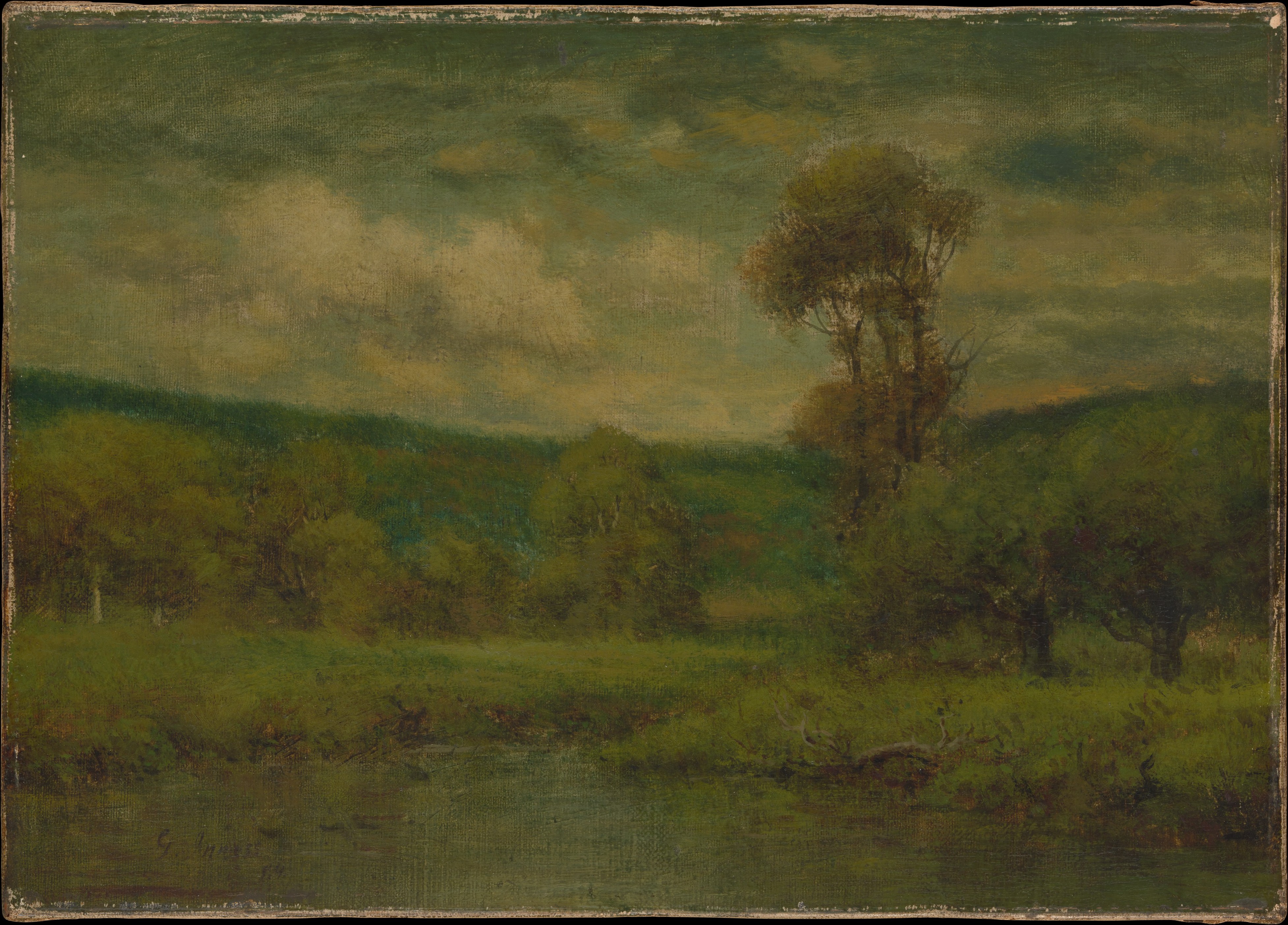 Green Riverside Landscape Painting