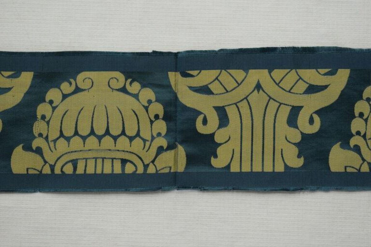 Gold Patterned Blue Textile Fragment