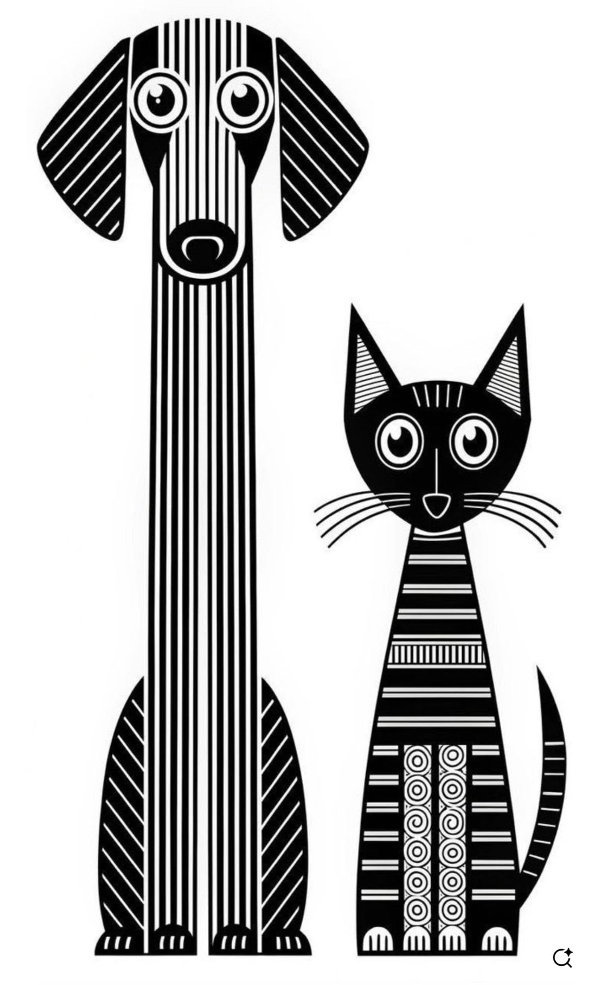 Stylized Black and White Dog and Cat