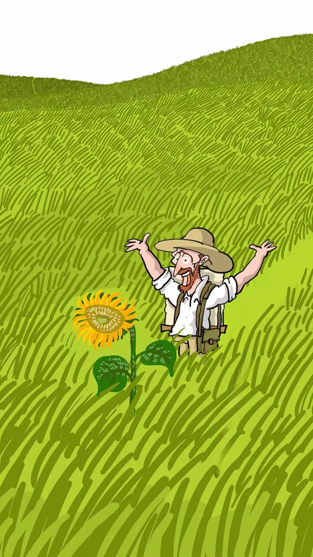 Explorer Discovers Sunflower In Tall Grass