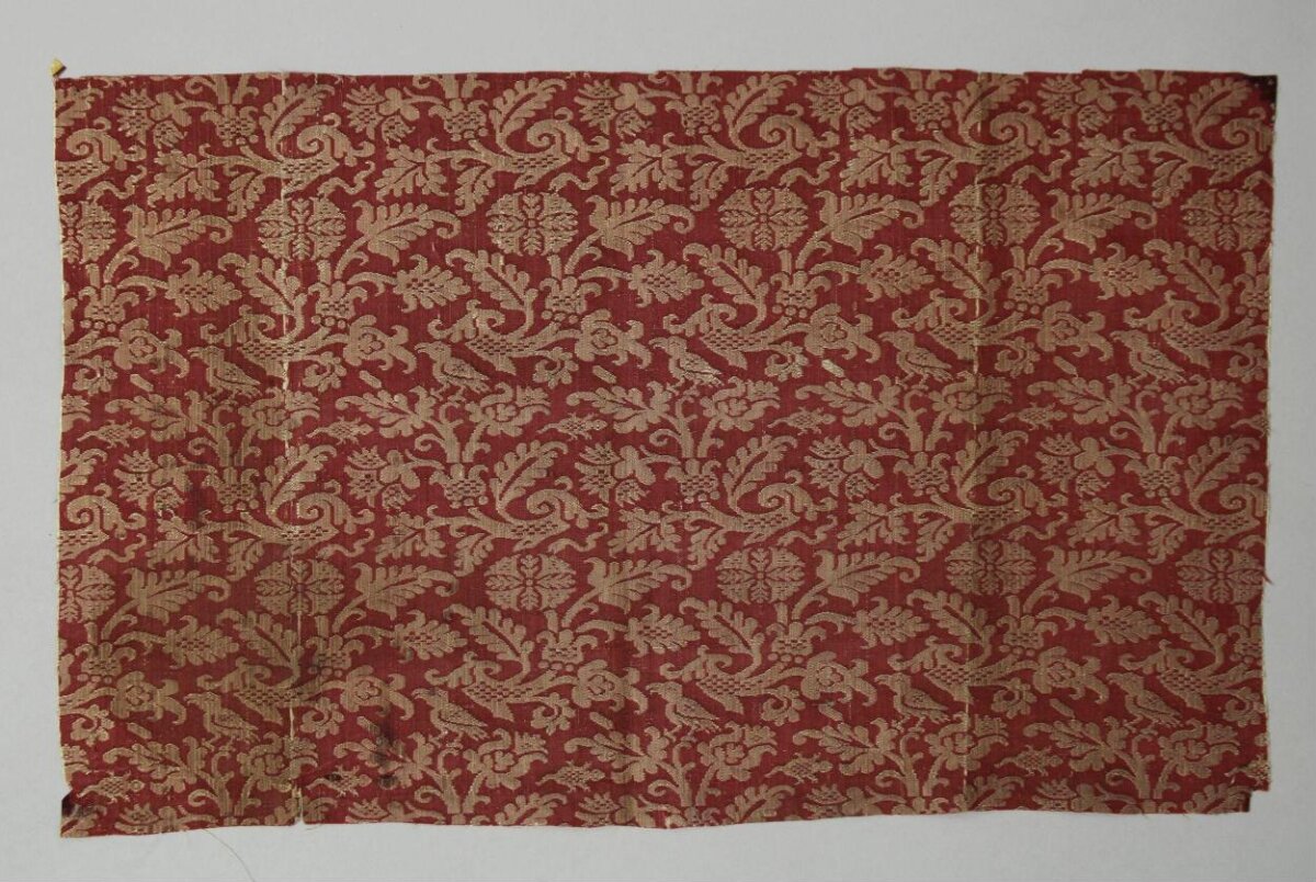 Ancient Red Floral Brocade Fragment