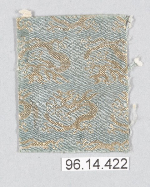 Light Blue Gold Dragon Pattern Brocade Fragment