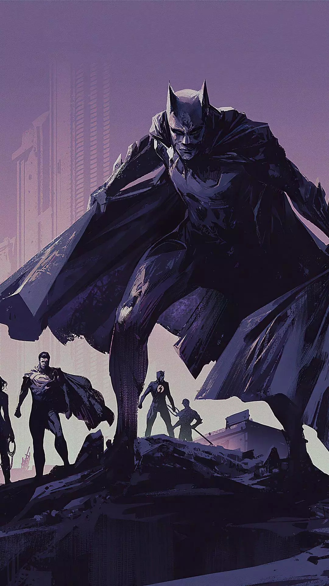 Batman and Fellow DC Heroes On Rubble