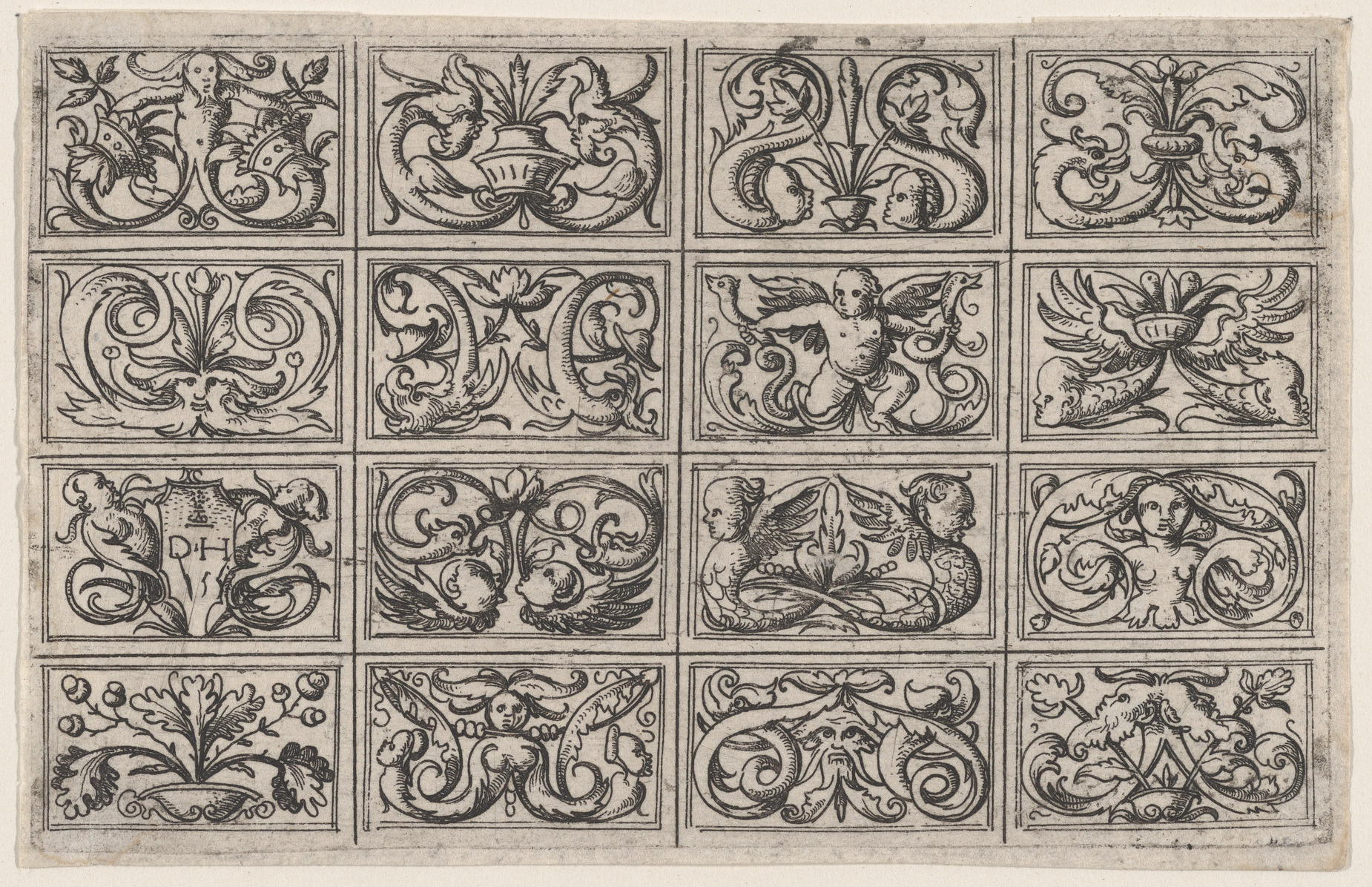 Grid of Ornamental Woodcut Panels