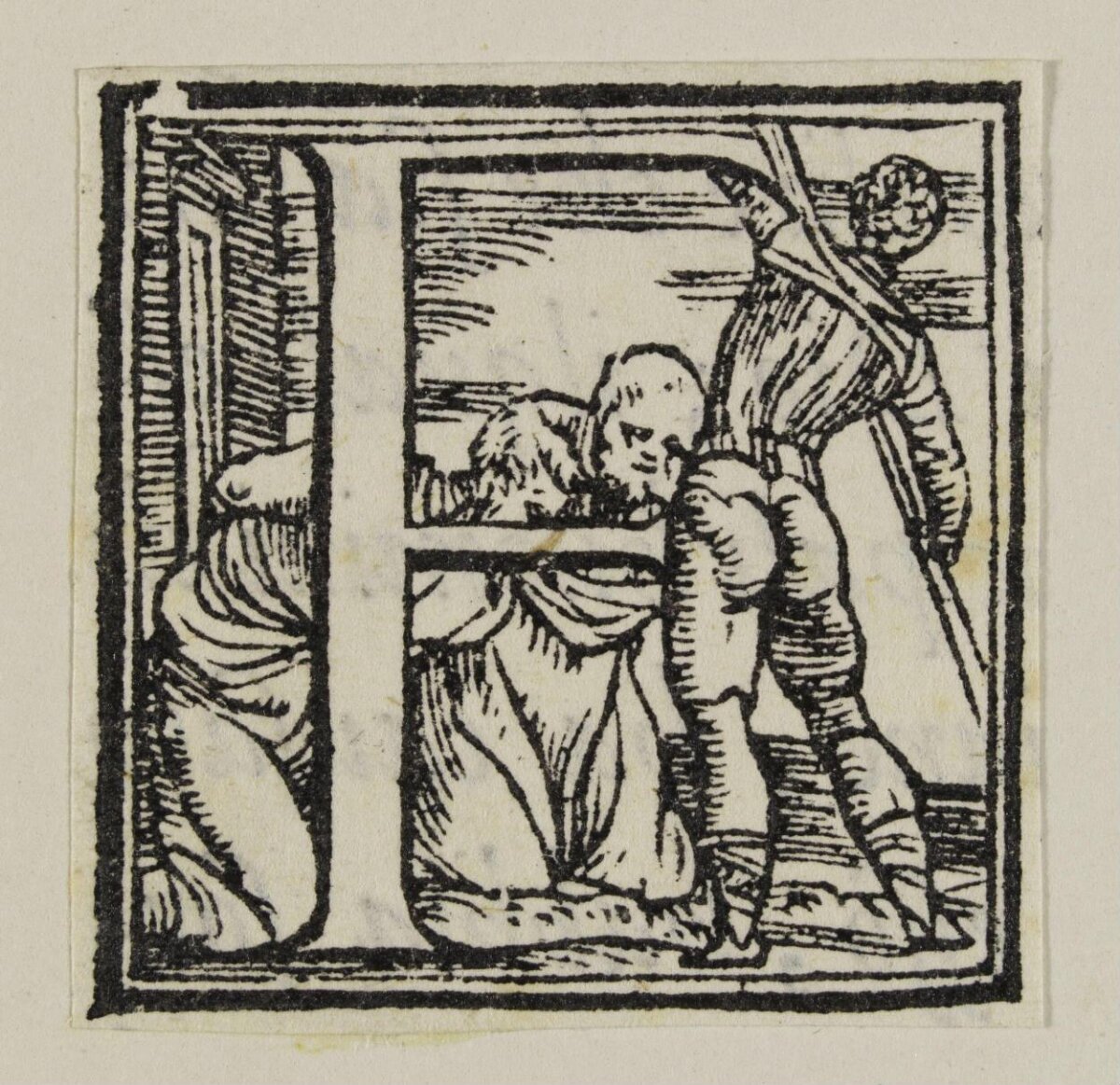 Woodcut Decorated Letter H With Figures