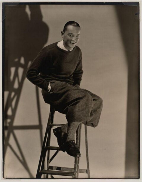 Vintage Portrait of Smiling Man on Ladder