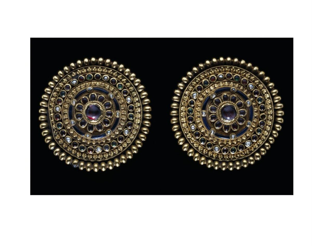 Pair of Antique Gem-Set Gold Brooches