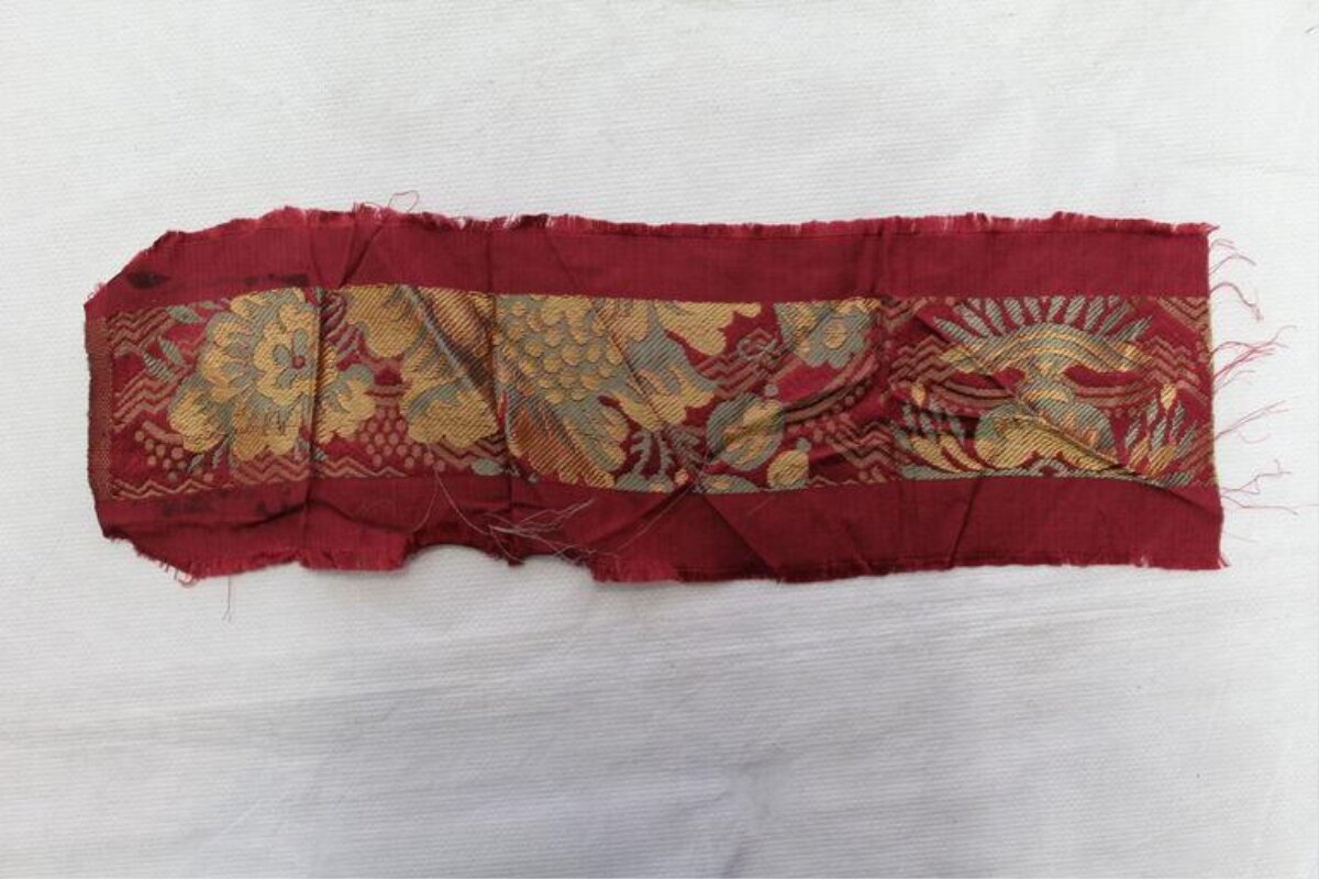 Antique Red Floral Brocade Silk Fragment