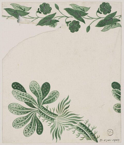 Vintage Green Floral Design Sketch