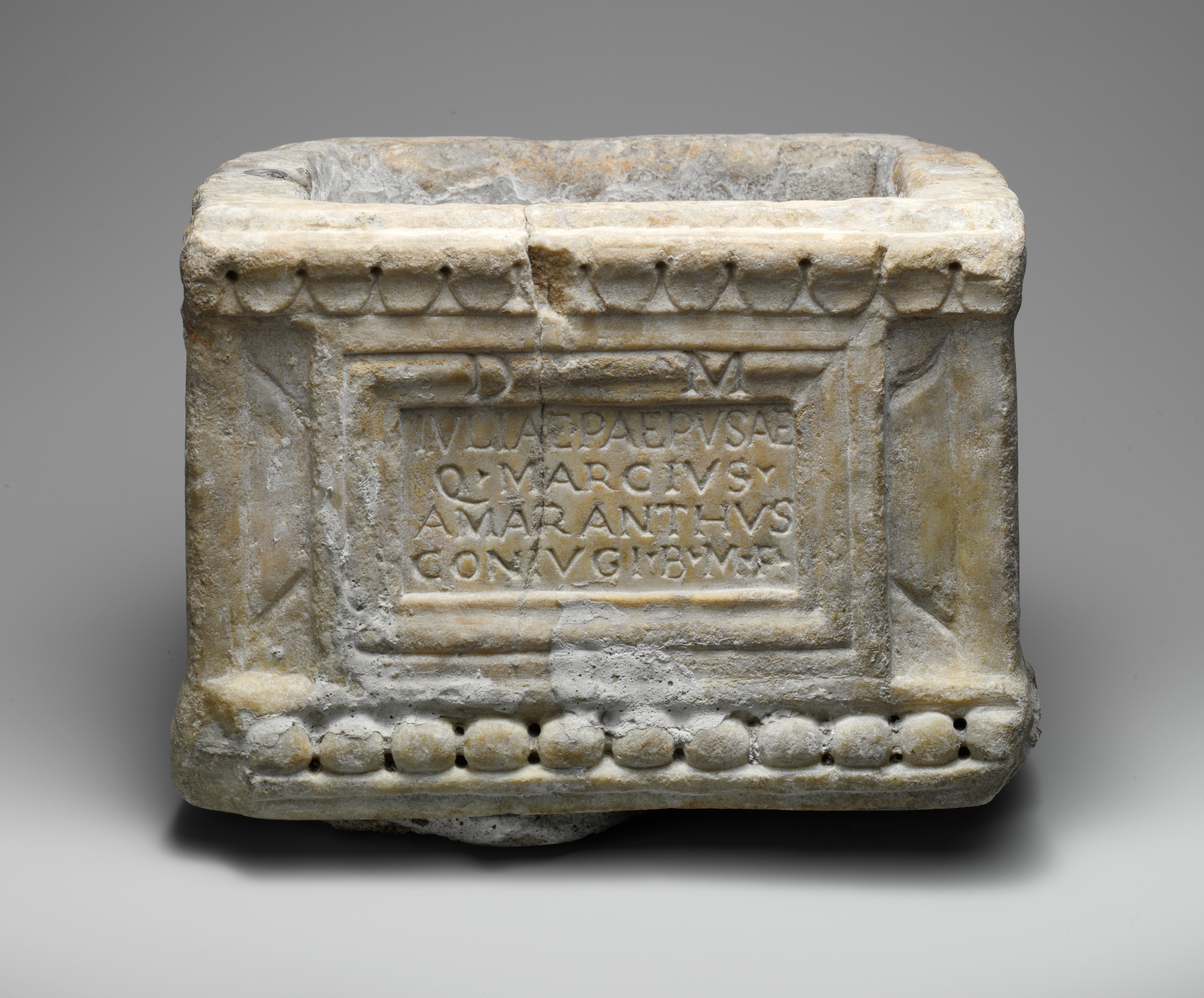Inscribed Ancient Stone Cinerary Urn