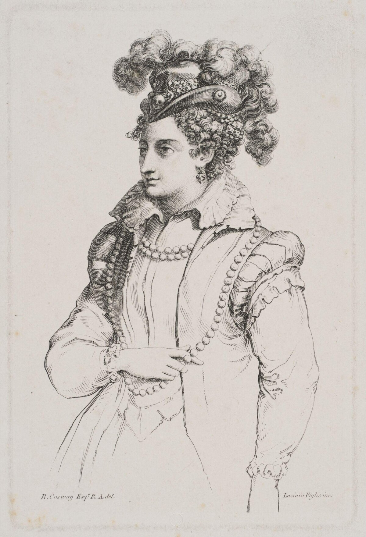 Engraved Portrait of Renaissance Noblewoman