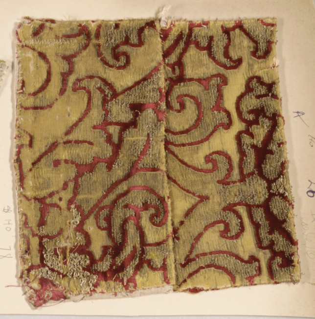 Antique Red Yellow Patterned Textile Fragment