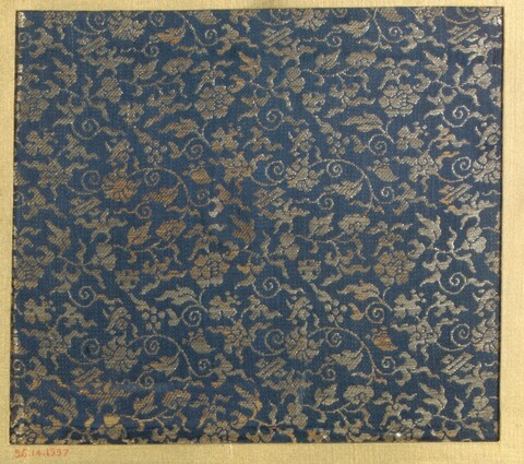 Antique Blue Brocade Textile Fragment