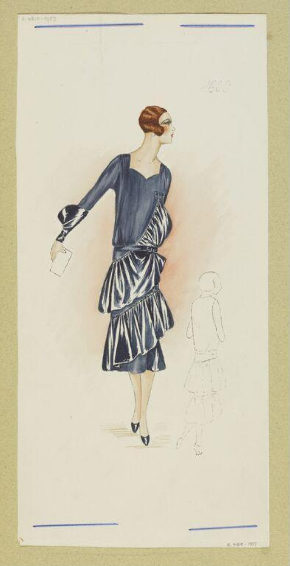 1920s Blue Dress Fashion Sketch