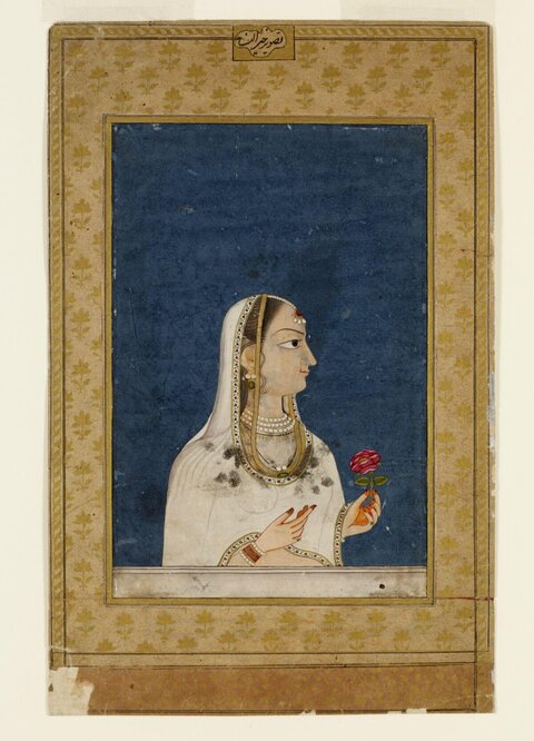 Portrait of Indian Noblewoman Holding Rose