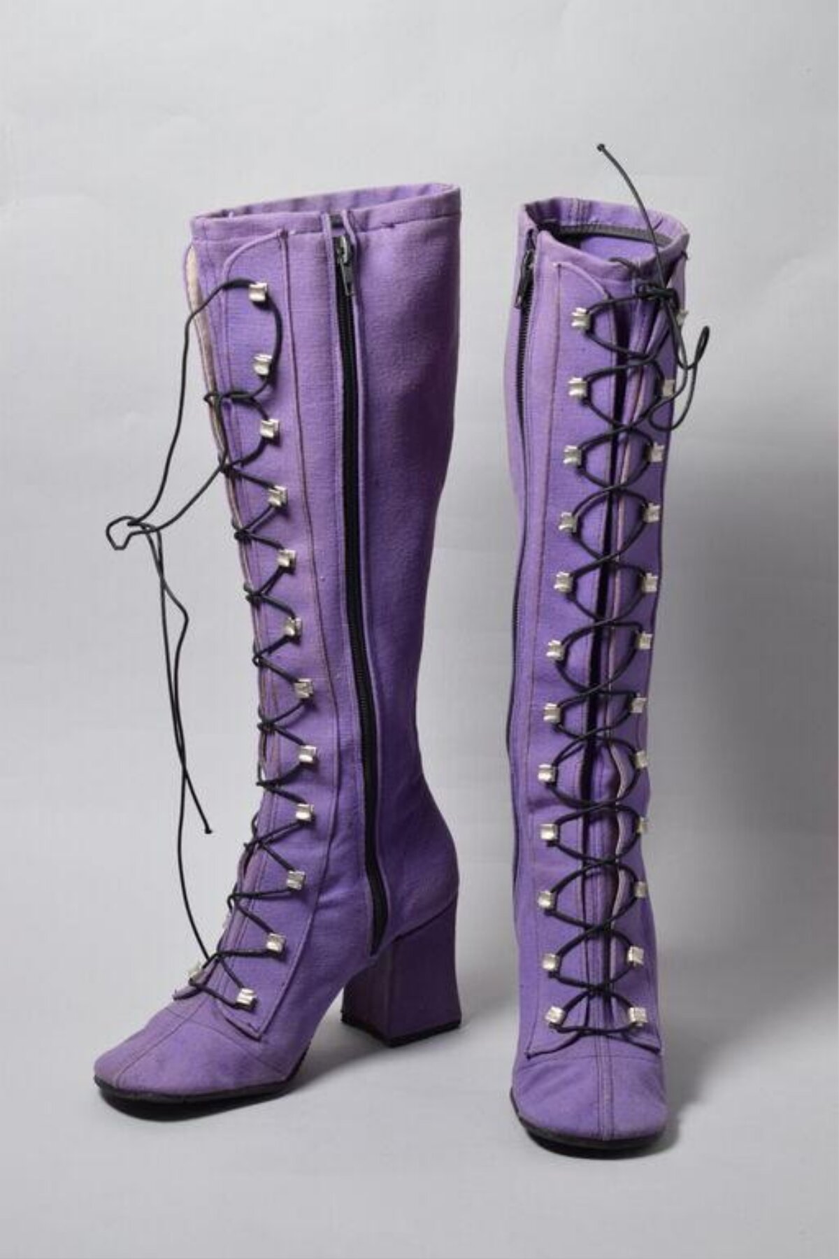 Pair of Purple Lace-up Knee-high Boots