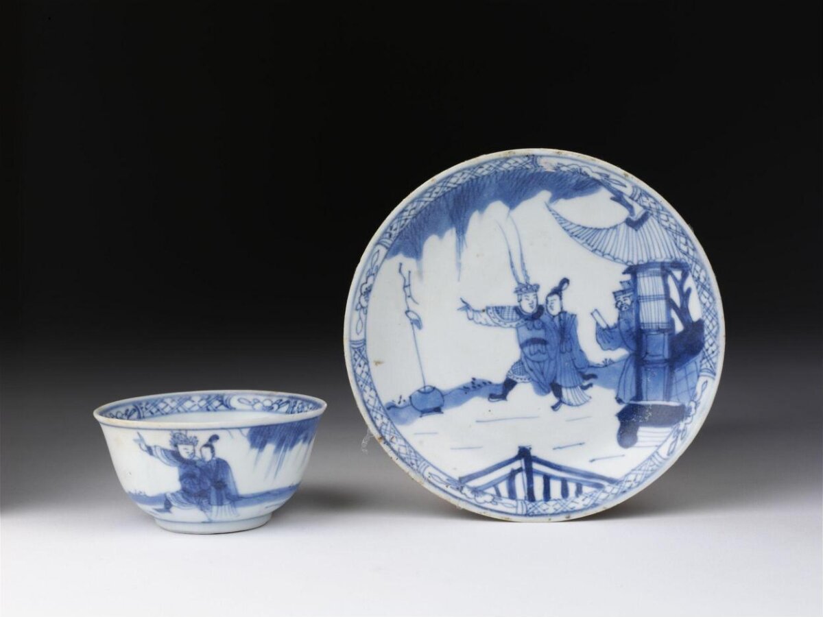 Blue and White Figure Cup and Plate