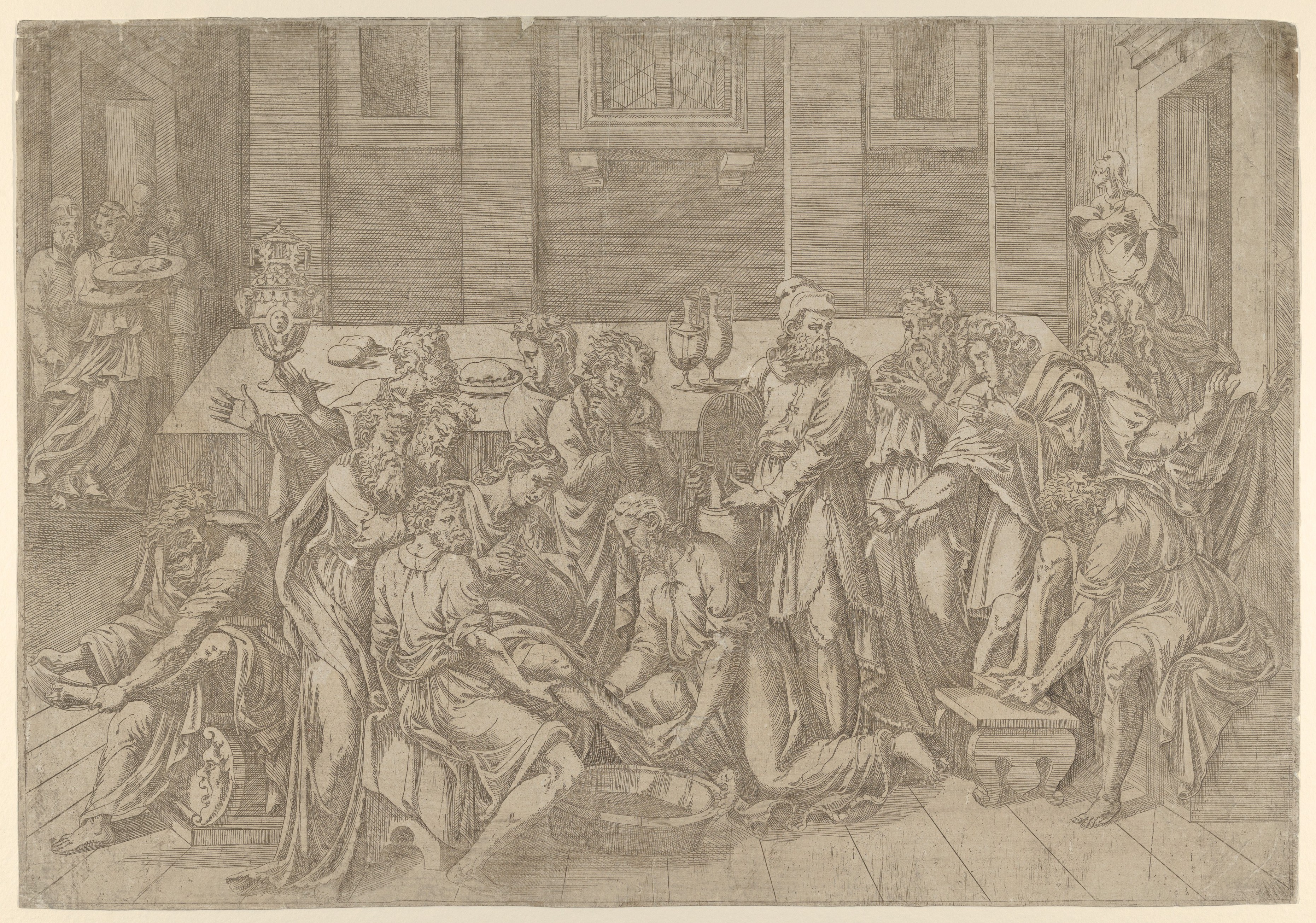 Antique Engraving of Christ Washing Disciples' Feet