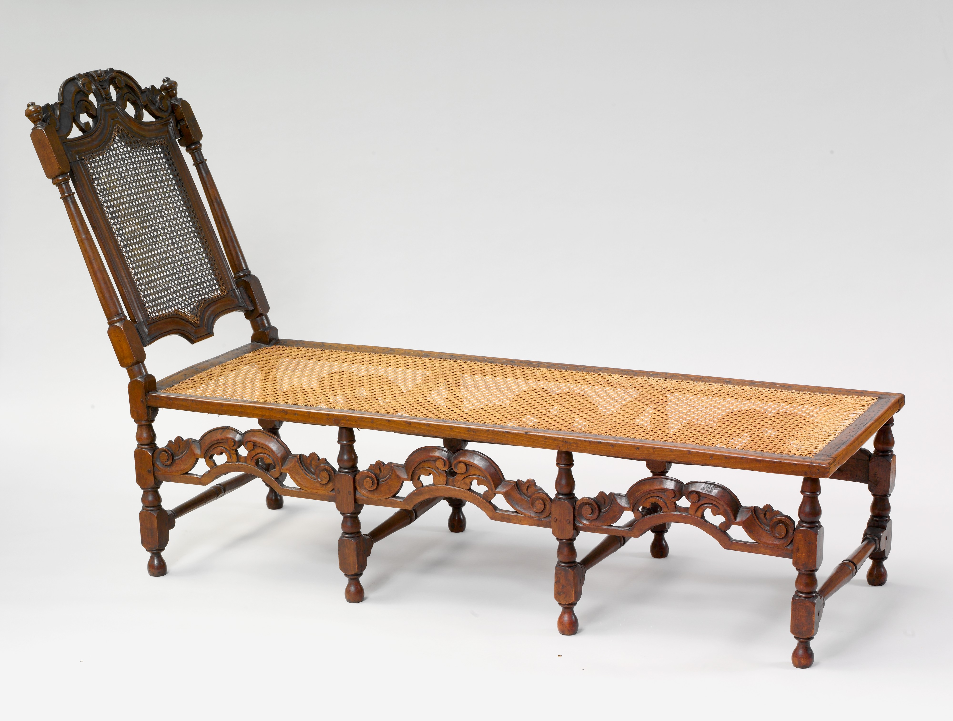 Antique Wooden Caned Chaise Lounge