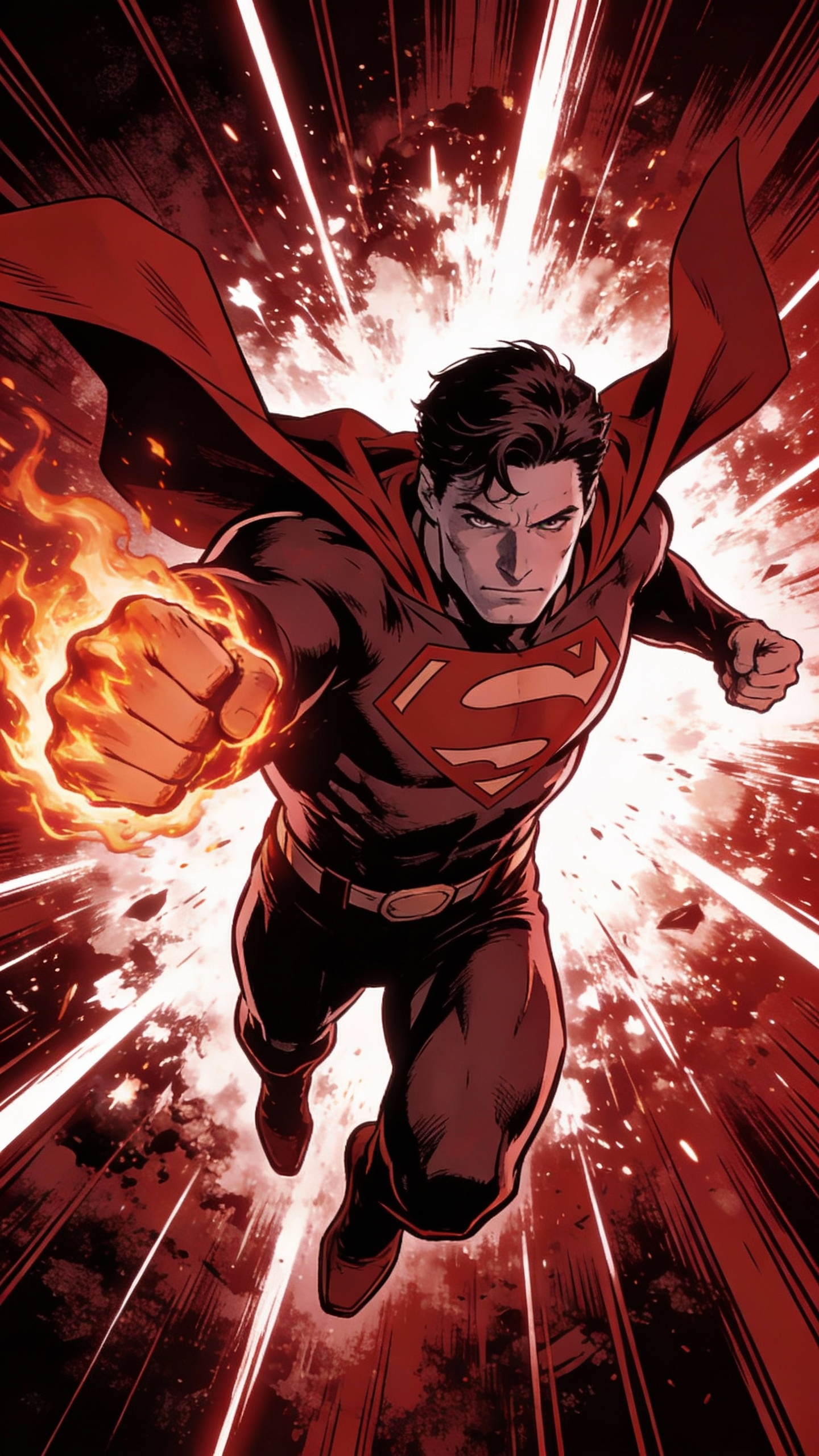 Superman Charging With Fiery Fist