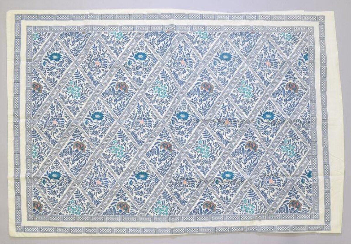 Blue Floral Diamond Patterned Textile