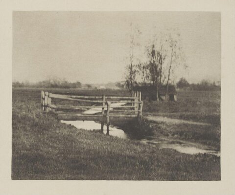 Vintage Wooden Bridge Over Meadow Stream