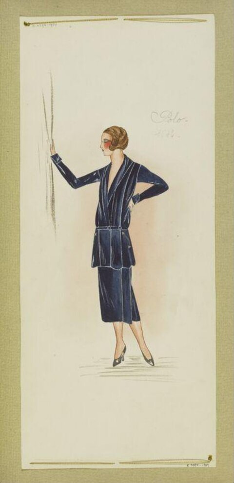 1920s Women's Navy Suit Fashion Sketch